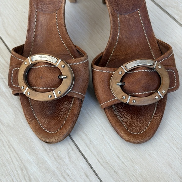 Prada Brown Buckle Leather Heels - Picture 3 of 5